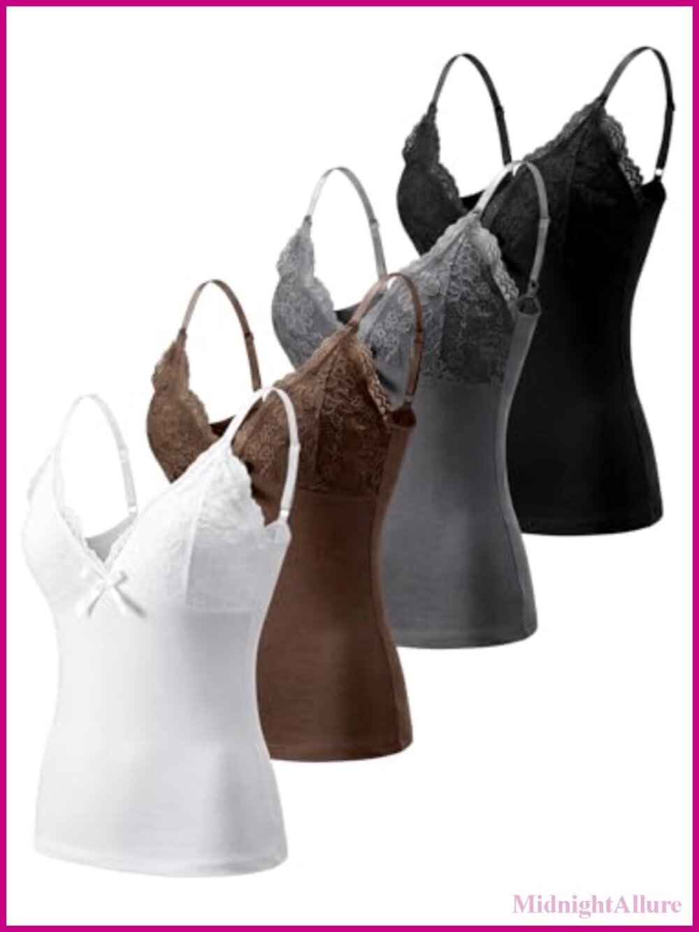 4 Pack Women Lace Trim Camisole Tank Tops V-Neck Open Back Y2K Spaghetti Strap